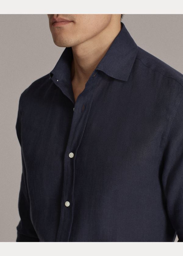 Ralph Lauren Aston Linen Sportovní Shirt Tmavě Blankyt | 25GRuKIn