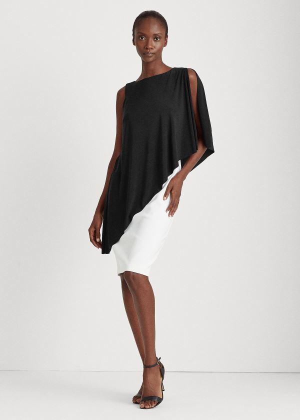 Ralph Lauren Asymmetrical Cape Šaty Černé Bílé | OBIe7LjT