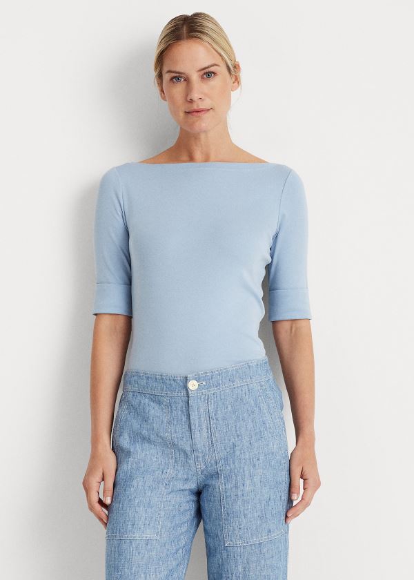 Ralph Lauren Bavlněné-Blend Boatneck Top Blankyt | T902y2oA