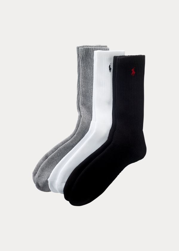Ralph Lauren Bavlněné-Blend Crew Sock 3-Pack Černé Šedé Bílé | vRdBJn4q