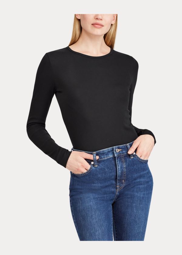 Ralph Lauren Bavlněné-Blend Long-Sleeve Top Černé | 6ZdnVpJ6