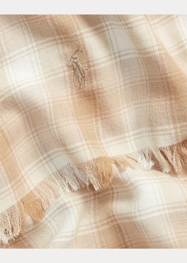 Ralph Lauren Bavlněné-Blend Plaid Scarf Béžový | WP6ZabsF
