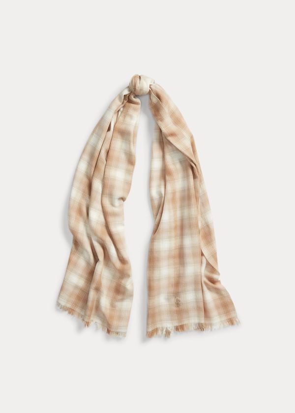 Ralph Lauren Bavlněné-Blend Plaid Scarf Béžový | WP6ZabsF