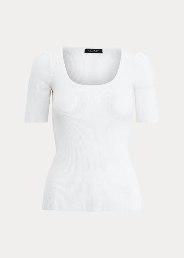 Ralph Lauren Bavlněné-Blend Puff-Sleeve Top Bílé | RO8I60xY