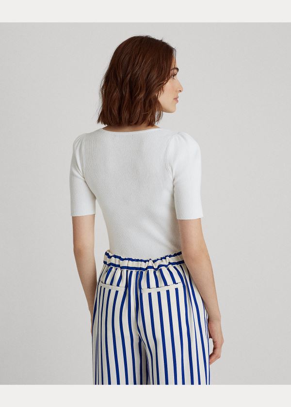 Ralph Lauren Bavlněné-Blend Puff-Sleeve Top Bílé | RO8I60xY