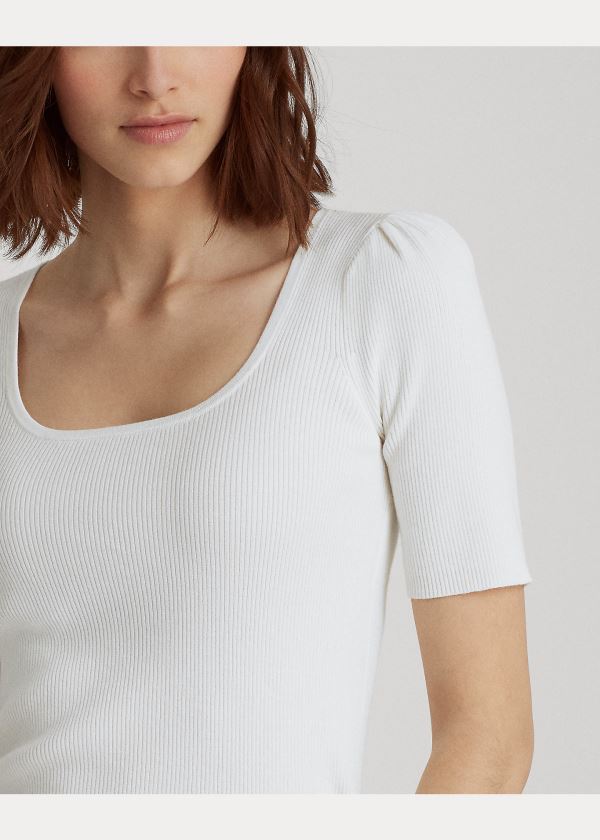 Ralph Lauren Bavlněné-Blend Puff-Sleeve Top Bílé | RO8I60xY