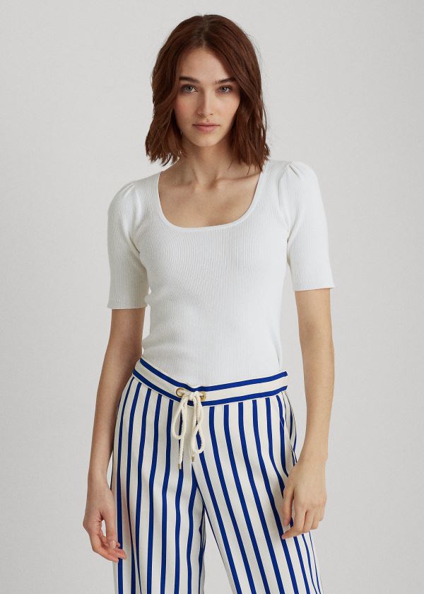 Ralph Lauren Bavlněné-Blend Puff-Sleeve Top Bílé | RO8I60xY