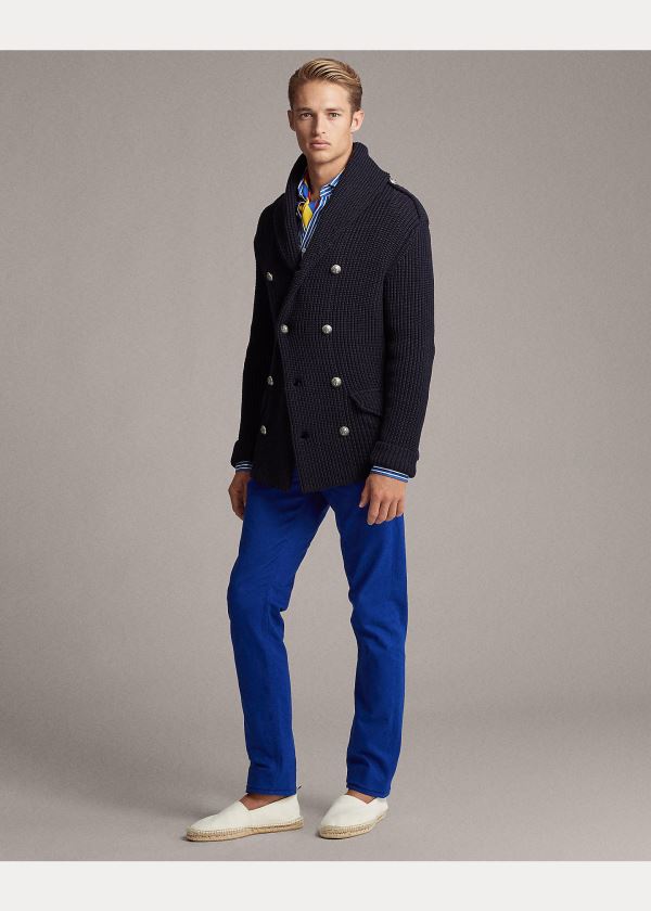Ralph Lauren Bavlněné-Blend Shawl Cardigan Tmavě Blankyt | Oyk2ixze
