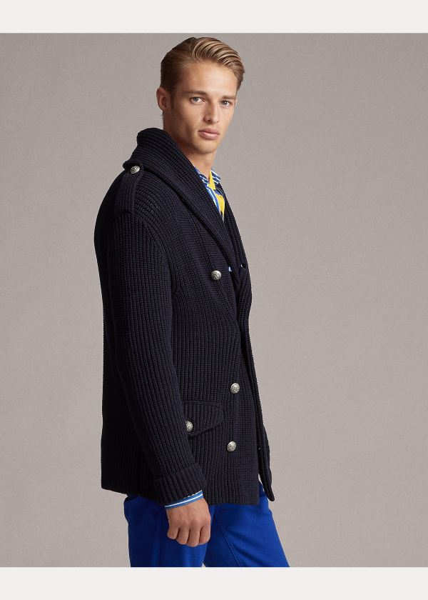 Ralph Lauren Bavlněné-Blend Shawl Cardigan Tmavě Blankyt | Oyk2ixze