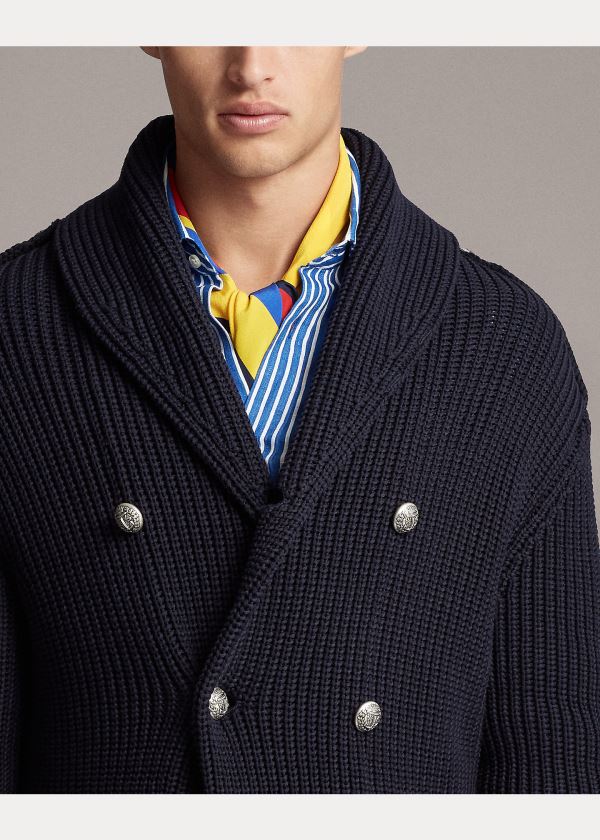 Ralph Lauren Bavlněné-Blend Shawl Cardigan Tmavě Blankyt | Oyk2ixze