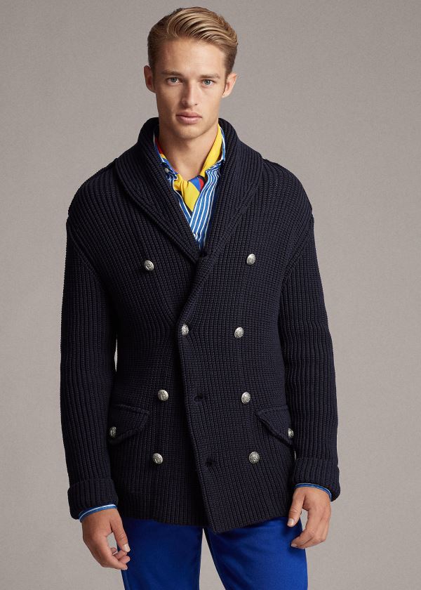 Ralph Lauren Bavlněné-Blend Shawl Cardigan Tmavě Blankyt | Oyk2ixze