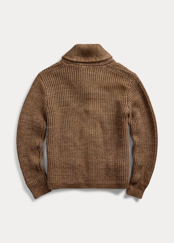 Ralph Lauren Bavlněné-Blend Shawl Cardigan Hnědé | PzOYhqNj