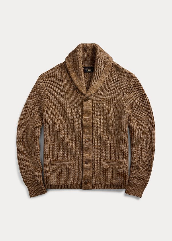 Ralph Lauren Bavlněné-Blend Shawl Cardigan Hnědé | PzOYhqNj