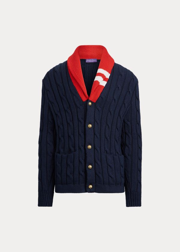 Ralph Lauren Bavlněné-Blend Shawl Cardigan Tmavě Blankyt Červené | XZn78Zry