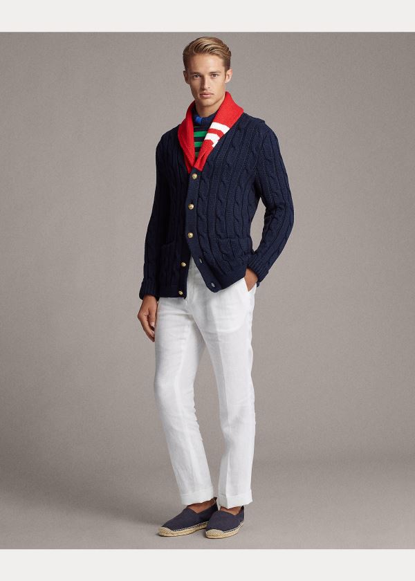 Ralph Lauren Bavlněné-Blend Shawl Cardigan Tmavě Blankyt Červené | XZn78Zry