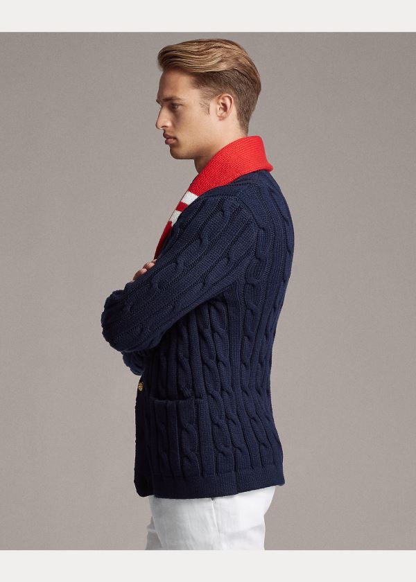 Ralph Lauren Bavlněné-Blend Shawl Cardigan Tmavě Blankyt Červené | XZn78Zry