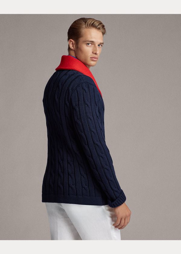 Ralph Lauren Bavlněné-Blend Shawl Cardigan Tmavě Blankyt Červené | XZn78Zry
