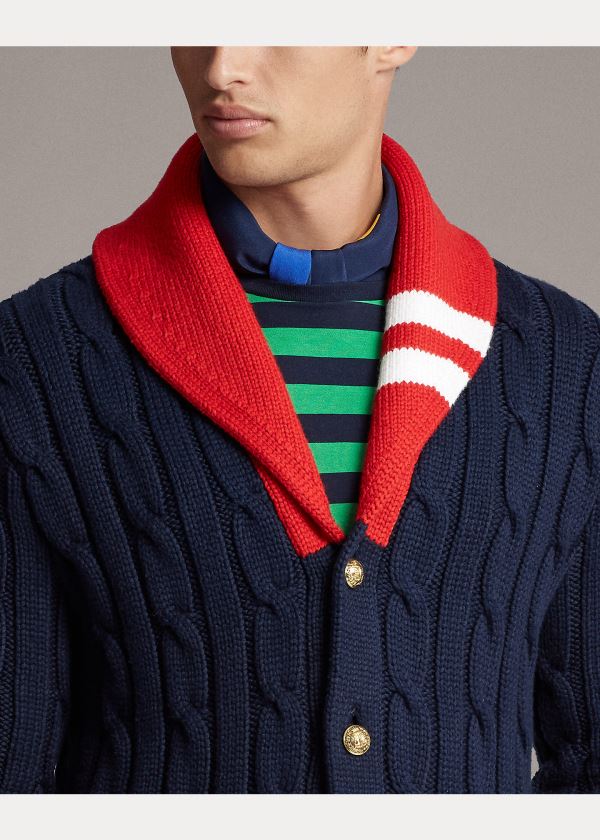 Ralph Lauren Bavlněné-Blend Shawl Cardigan Tmavě Blankyt Červené | XZn78Zry
