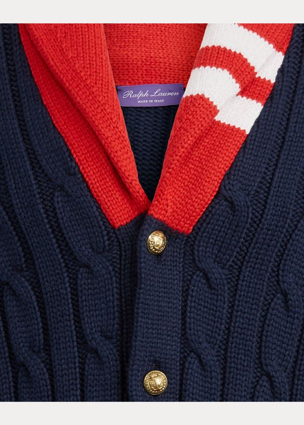 Ralph Lauren Bavlněné-Blend Shawl Cardigan Tmavě Blankyt Červené | XZn78Zry