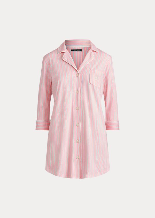 Ralph Lauren Bavlněné-Blend Sleep Shirt Růžové Proužek | h8Q2mOsb