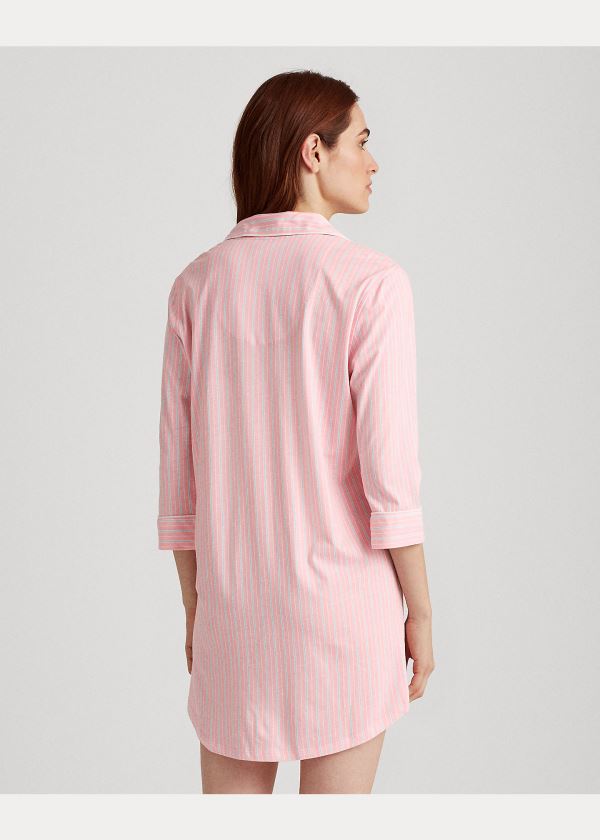 Ralph Lauren Bavlněné-Blend Sleep Shirt Růžové Proužek | h8Q2mOsb