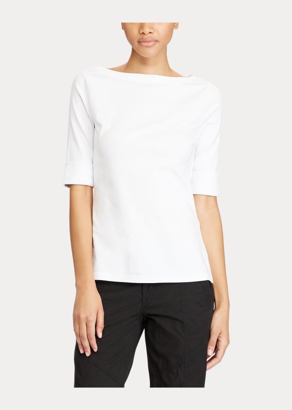 Ralph Lauren Bavlněné Boatneck Top Bílé | uxz6PDAj