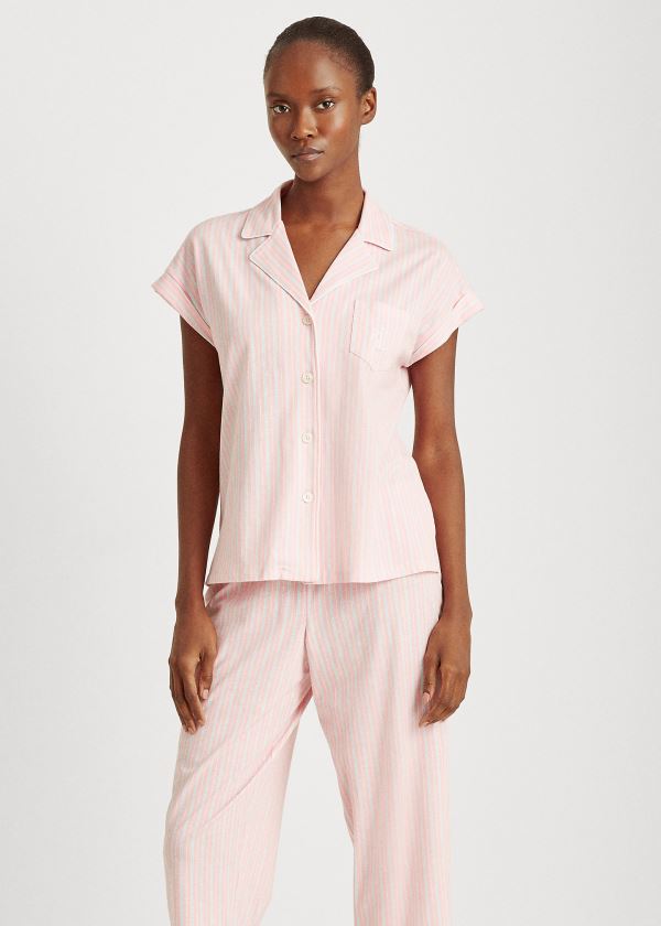 Ralph Lauren Bavlněné Capri Sleep Set Růžové Proužek | NastMl50