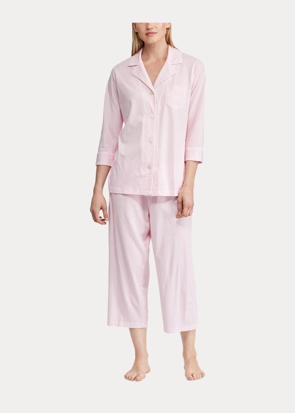 Ralph Lauren Bavlněné Capri Sleep Set Růžové Bílé Proužek | dFhYBsdW