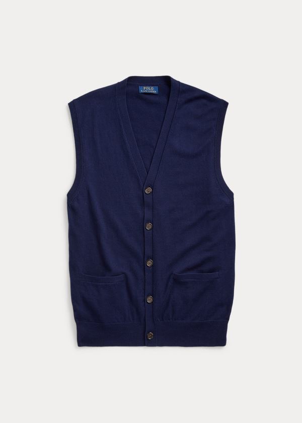 Ralph Lauren Bavlněné-Cashmere Svetrové Vest Světle Tmavě Blankyt | 0jMaapSj