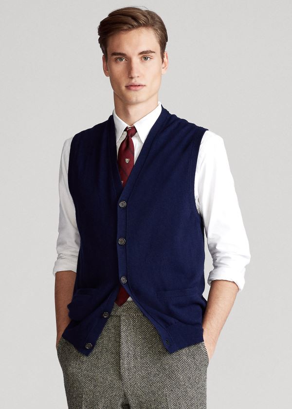 Ralph Lauren Bavlněné-Cashmere Svetrové Vest Světle Tmavě Blankyt | 0jMaapSj