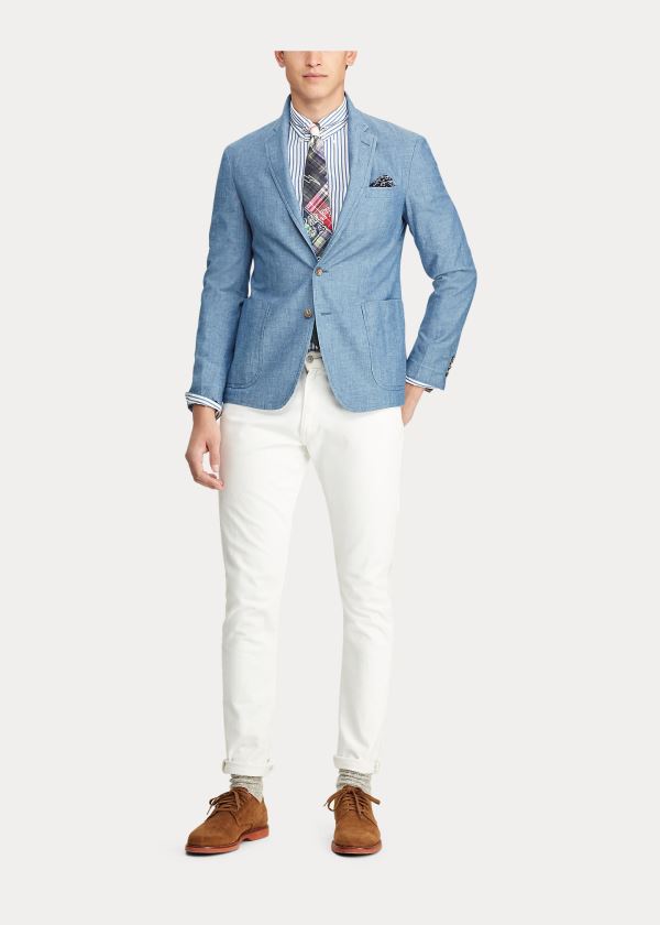 Ralph Lauren Bavlněné Chambray Suit Jacket Světle Blankyt | 8OHNKgRD