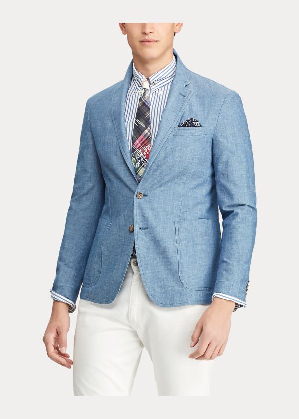 Ralph Lauren Bavlněné Chambray Suit Jacket Světle Blankyt | 8OHNKgRD