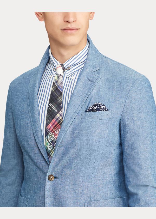 Ralph Lauren Bavlněné Chambray Suit Jacket Světle Blankyt | 8OHNKgRD