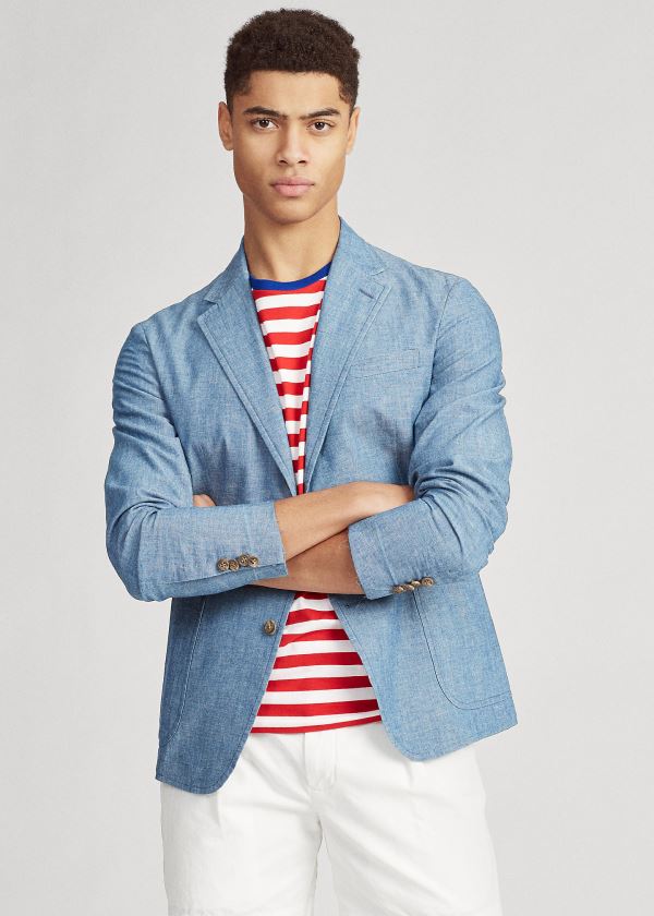 Ralph Lauren Bavlněné Chambray Suit Jacket Světle Blankyt | 8OHNKgRD