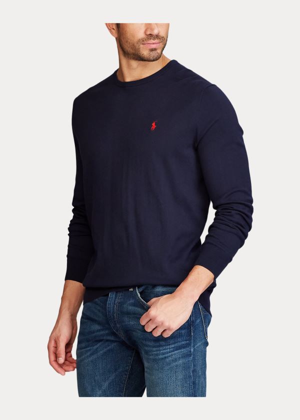 Ralph Lauren Bavlněné Crewneck Svetrové Tmavě Blankyt | 1iVbgcOl