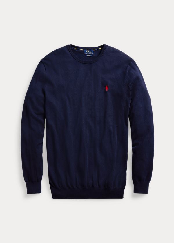Ralph Lauren Bavlněné Crewneck Svetrové Tmavě Blankyt | 1iVbgcOl