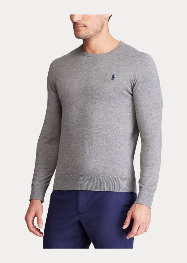 Ralph Lauren Bavlněné Crewneck Svetrové Šedé | 6whVry7F