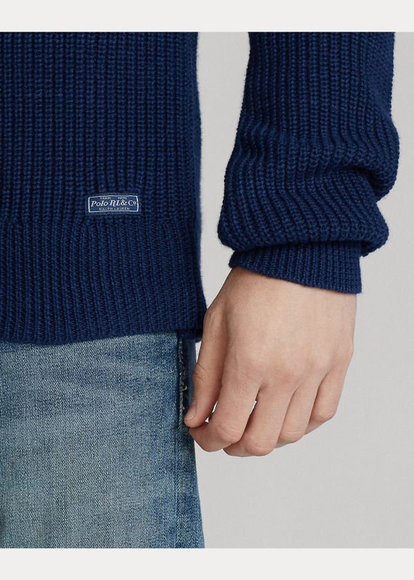 Ralph Lauren Bavlněné Crewneck Svetrové Tmavě Blankyt | fYhyRDSG