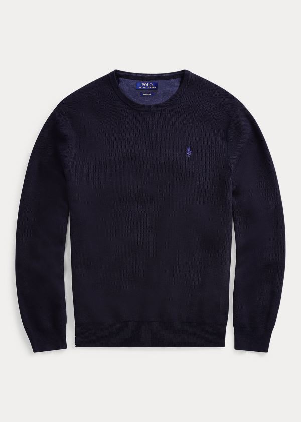 Ralph Lauren Bavlněné Crewneck Svetrové Tmavě Blankyt | qWaDoS1x