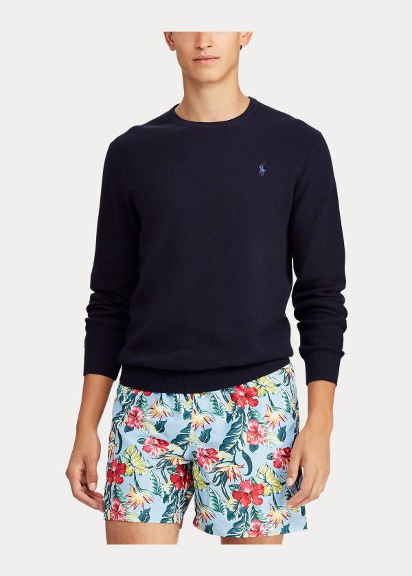 Ralph Lauren Bavlněné Crewneck Svetrové Tmavě Blankyt | qWaDoS1x
