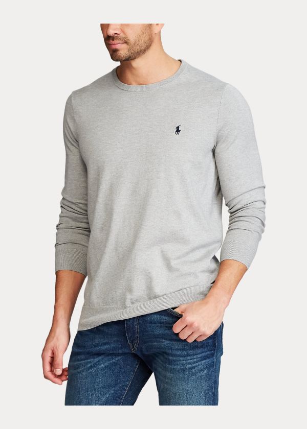 Ralph Lauren Bavlněné Crewneck Svetrové Šedé | x5hOBOur