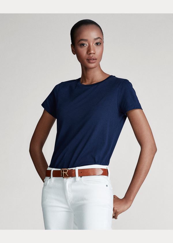 Ralph Lauren Bavlněné Crewneck T-Shirt Tmavě Blankyt | xr3IToUe