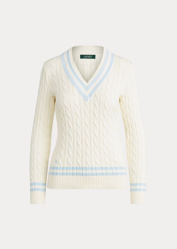 Ralph Lauren Bavlněné Cricket Svetrové Krém Indigo | jrv5111m