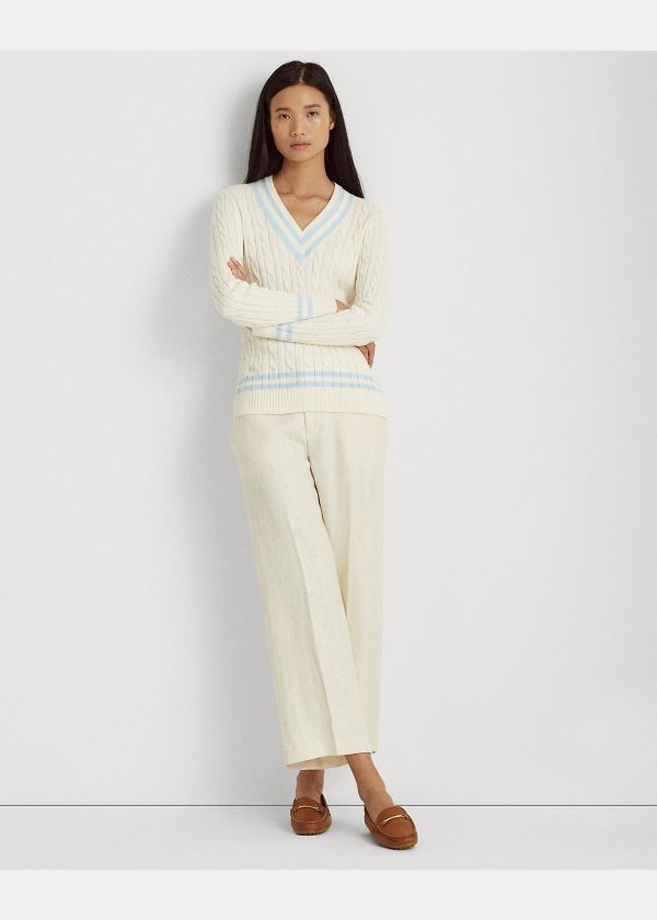 Ralph Lauren Bavlněné Cricket Svetrové Krém Indigo | jrv5111m
