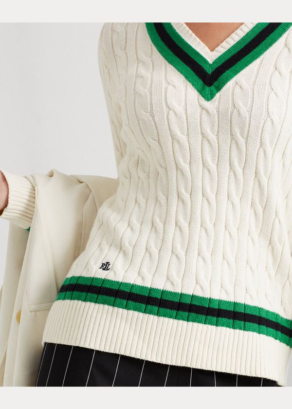 Ralph Lauren Bavlněné Cricket Svetrové Krém Zelene | tRNBAm7k
