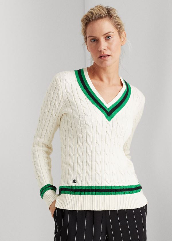 Ralph Lauren Bavlněné Cricket Svetrové Krém Zelene | tRNBAm7k