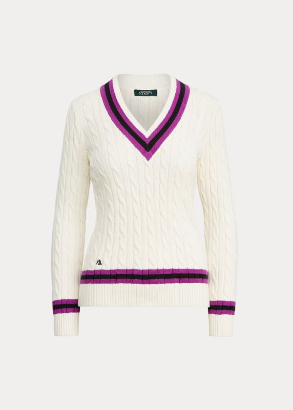 Ralph Lauren Bavlněné Cricket Svetrové Krém Fialové | ucVYUdYe