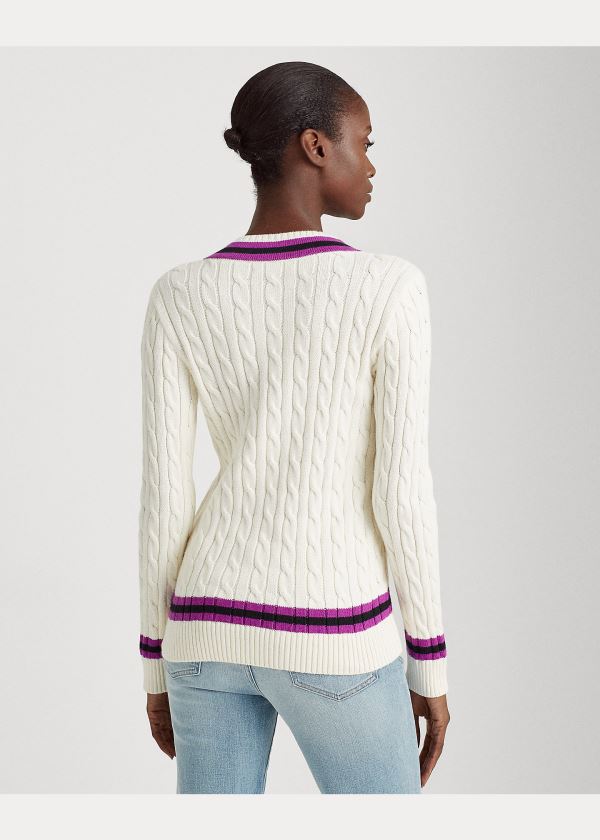 Ralph Lauren Bavlněné Cricket Svetrové Krém Fialové | ucVYUdYe