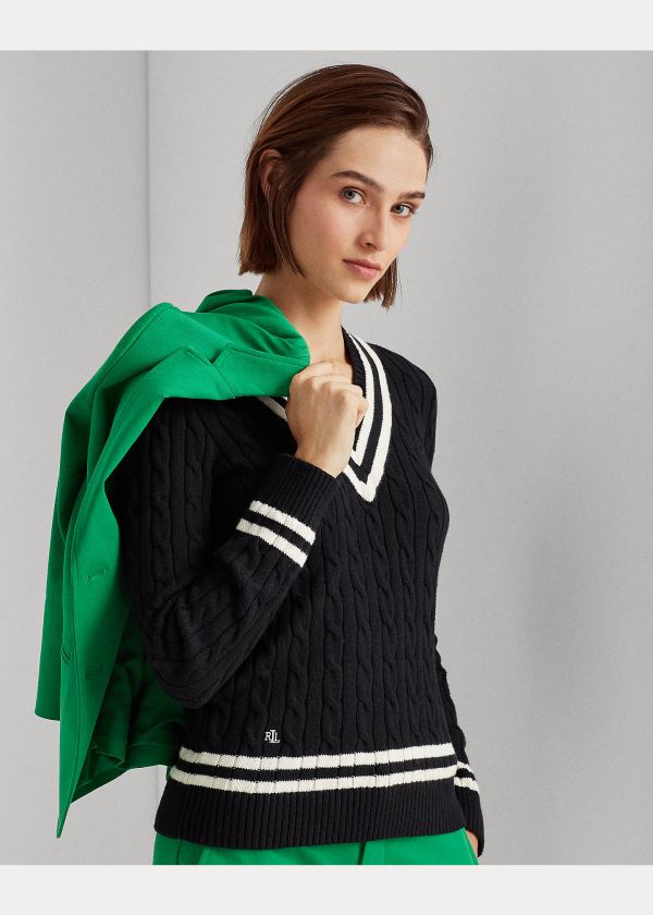 Ralph Lauren Bavlněné Cricket Svetrové Černé Krém | 1KR7GZ9x