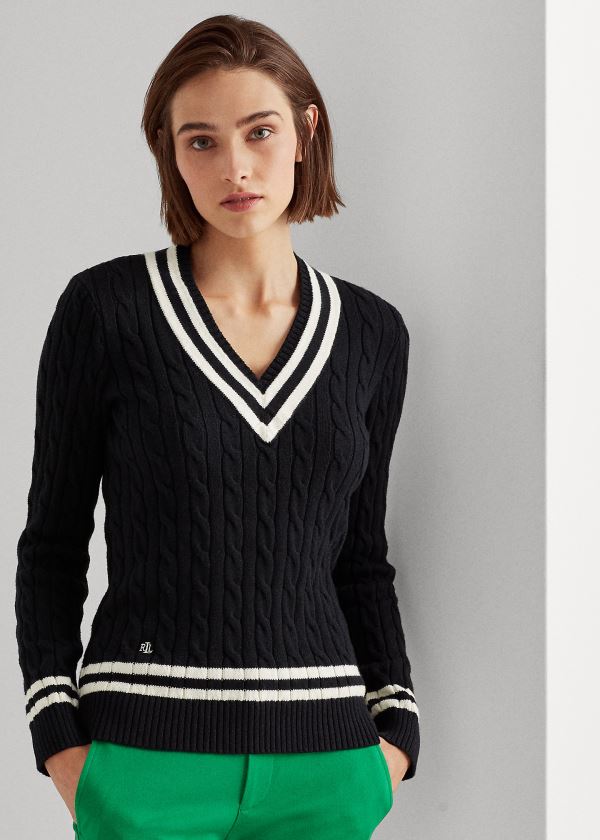 Ralph Lauren Bavlněné Cricket Svetrové Černé Krém | 1KR7GZ9x